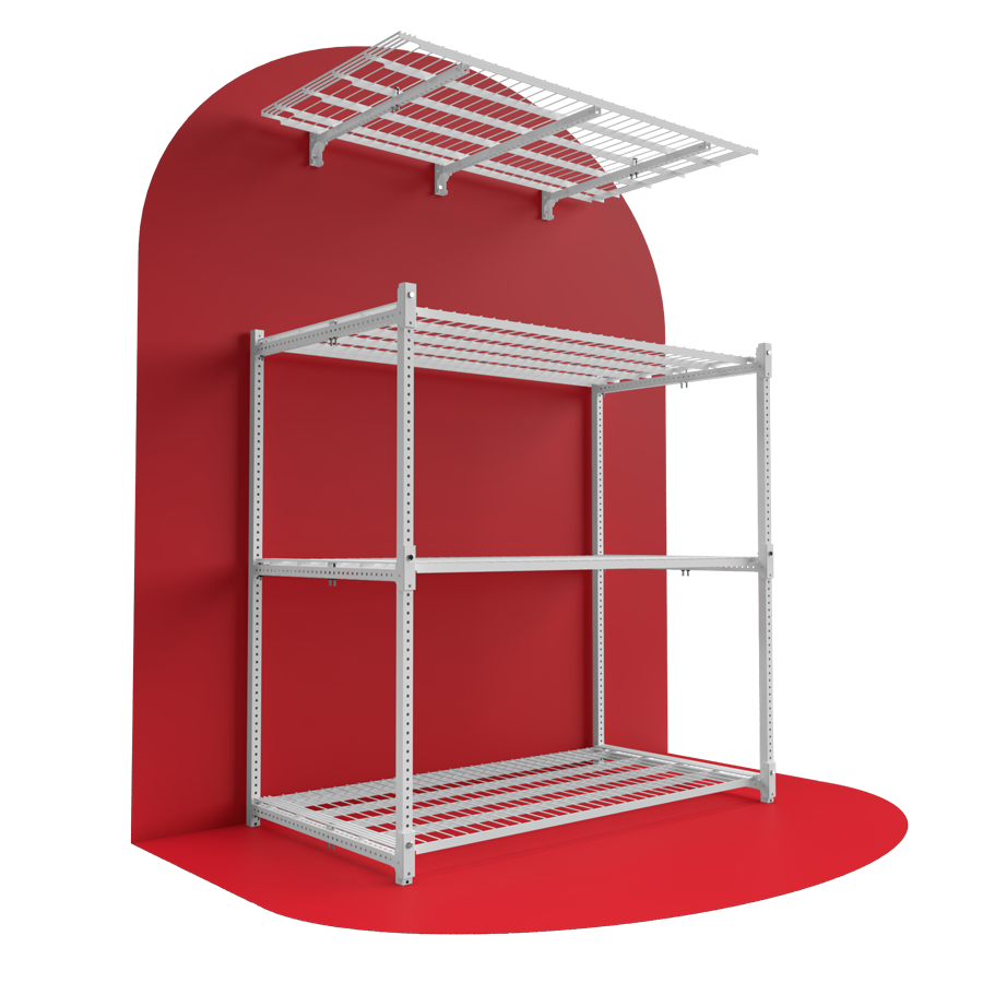 Flexible Floor & Wall Storage Combo One 3 Shelf Floor Unit Plus One Wall Shelf 